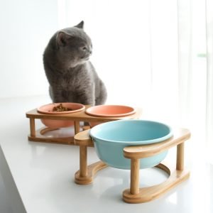 Ceramic Cat Bowl with Optional Stand