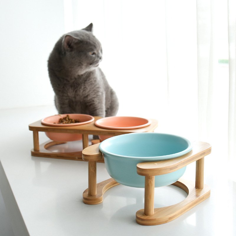 Ceramic Cat Bowl with Optional Stand