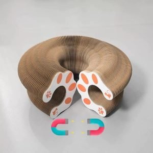 Folding Corrugated Cardboard Cat Scratcher with Paw Ends