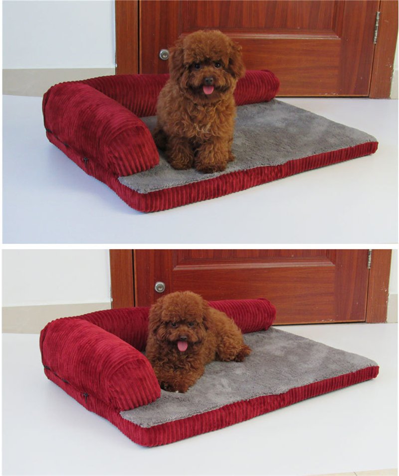 Corduroy Dog Sofa Bed with Non-Slip Base - Image 2